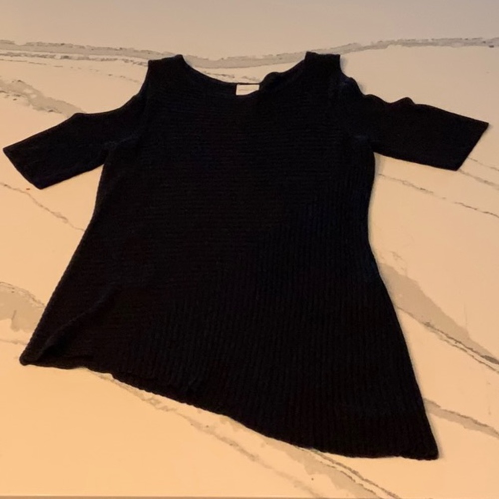 Chico’s Ribbed Asymmetrical Cold Shoulder Sweater Black Size: 1